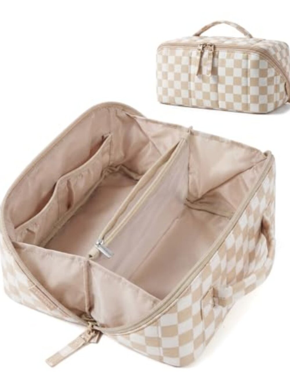 Puffy Quilted Travel Makeup Bag Toiletry Organizer Full Open Zip